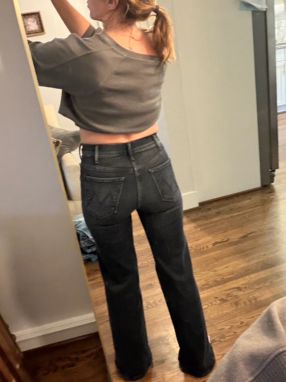 MOTHER Black Flare Jeans - Washed Black Denim